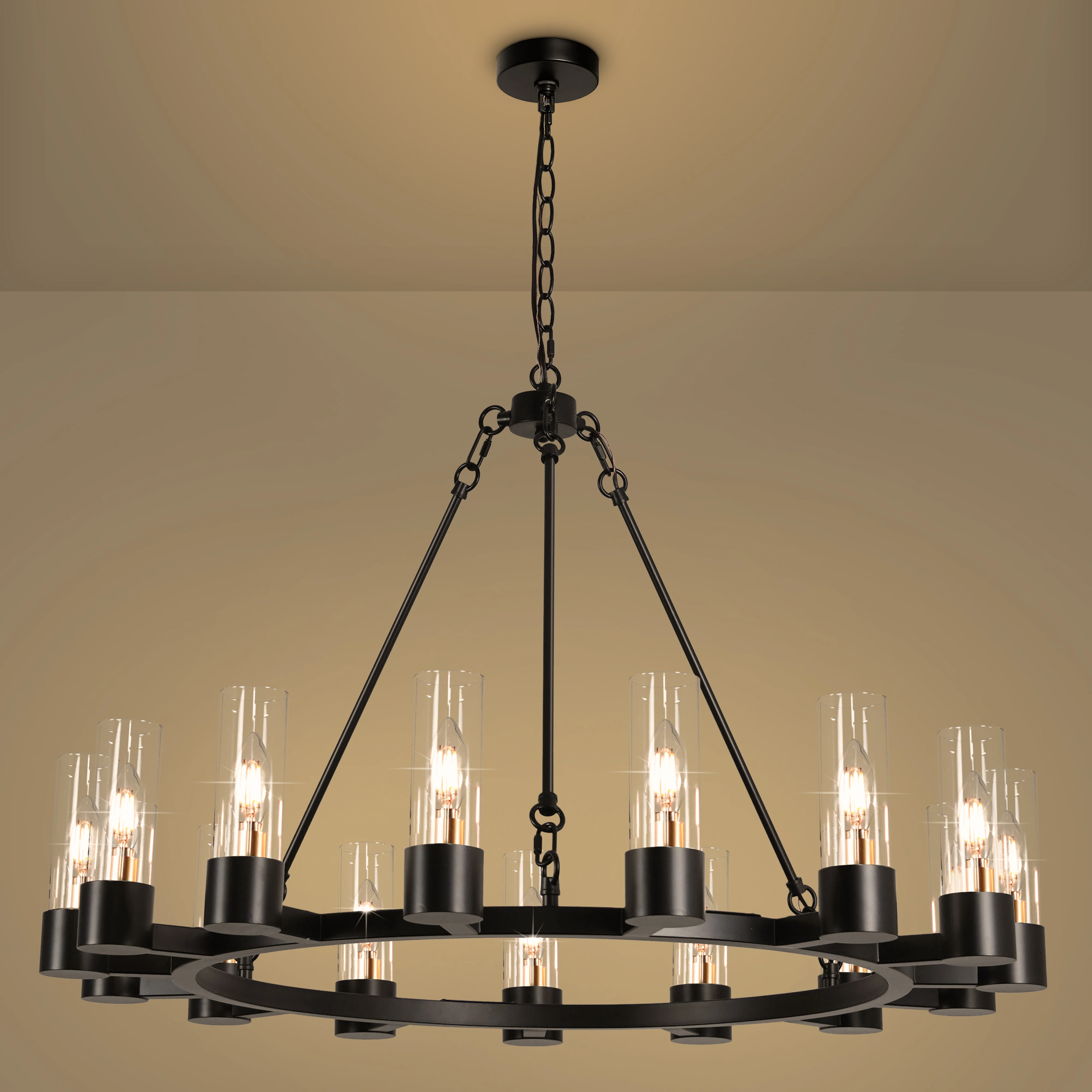 15-Lights Wagon Wheel Chandelier Modern Farmhouse Black Chandeliers Dining Room Kitchen Foyer Chandelier Modern Farmhouse Chandelier(Bulbs Not Included)