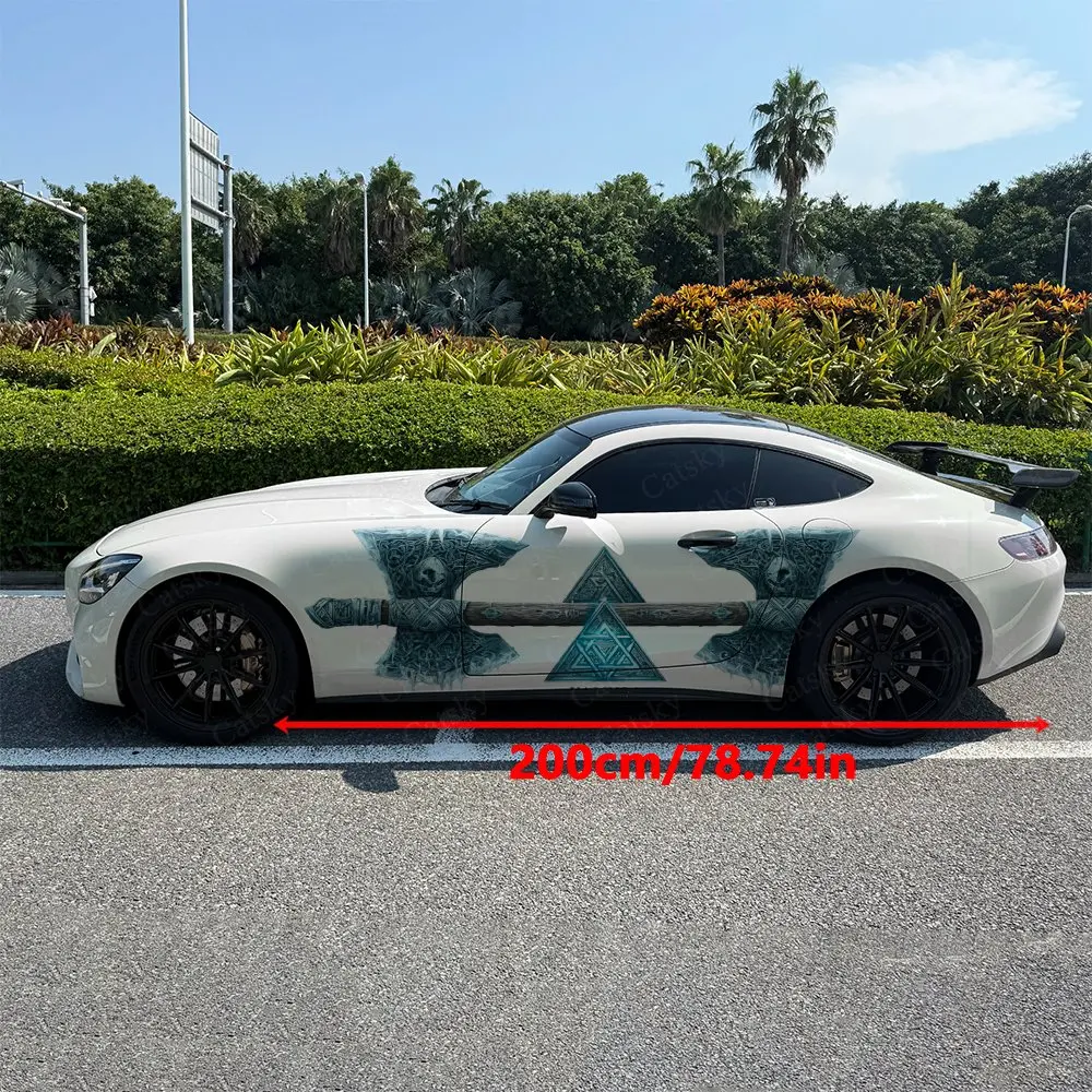 2pcs Valhalla Battle Axe Car Side Wraps, Self-Adhesive PVC Waterproof & Scratch-Resistant Stickers, Car Accessory Gift