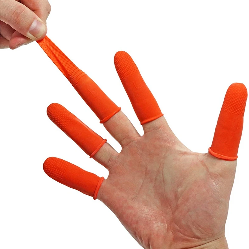 100Pcs Rubber Anti-Slip Finger Cots Orange Disposable Protective Finger Cots For Electronic Repair Durable Easy To Use