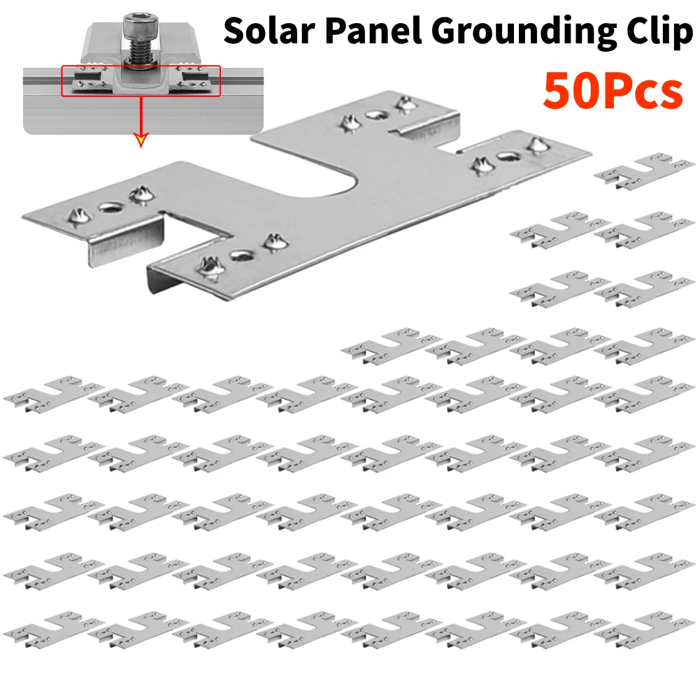 50PCS Solar Panel Grounding Clip 28x50mm Photovoltaic Conductive Sheet Solar 304 Stainless Steel Panel Grounding Clip Washer