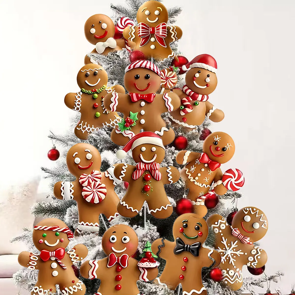 12 pieces of gingerbread man Christmas tree decoration plug-in plastic hollow board with pole Christmas atmosphere props, 2D