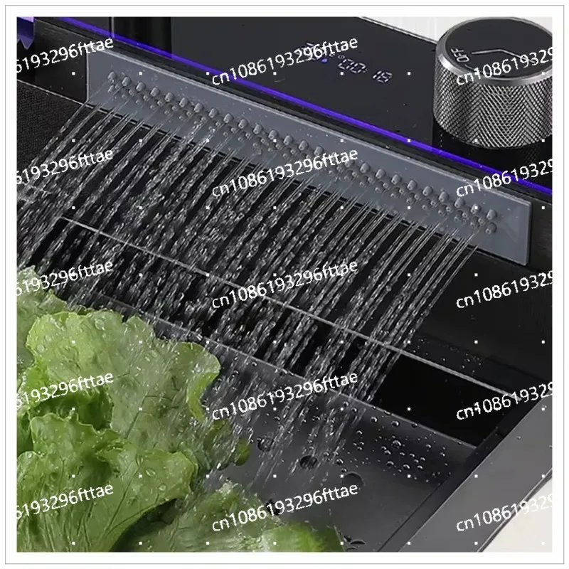 LED Digital Handmade Black White SUS 304 Stainless Steel Waterfall Smart Multi Function Kitchen Sink with Pulling Tap