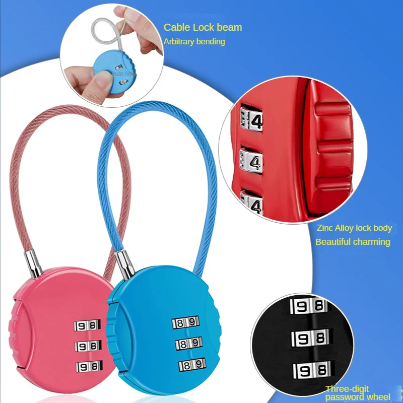 

Mini 3-digit Password Lock Round Steel Wire Rope Combination Lock Gym Lock, Anti-theft, Trunk Lock, Cabinet Lock, Backpack Lock