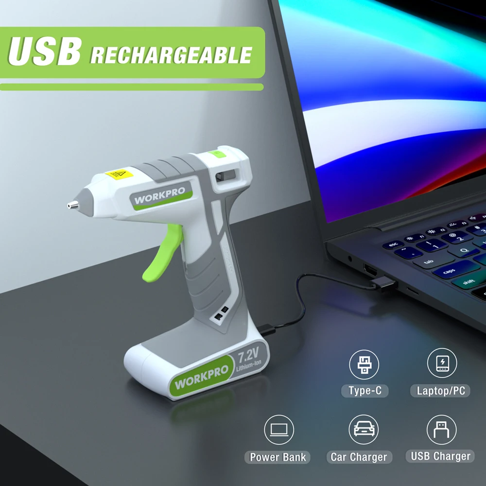 WORKPRO 7,2 В аккумуляторный электрический клеевой пистолет с 20 шт. 7 мм клеевой стержень, пистолет для горячего клея, инструменты, электроинструменты, инструмент для ремонта дома, нагревательный инструмент