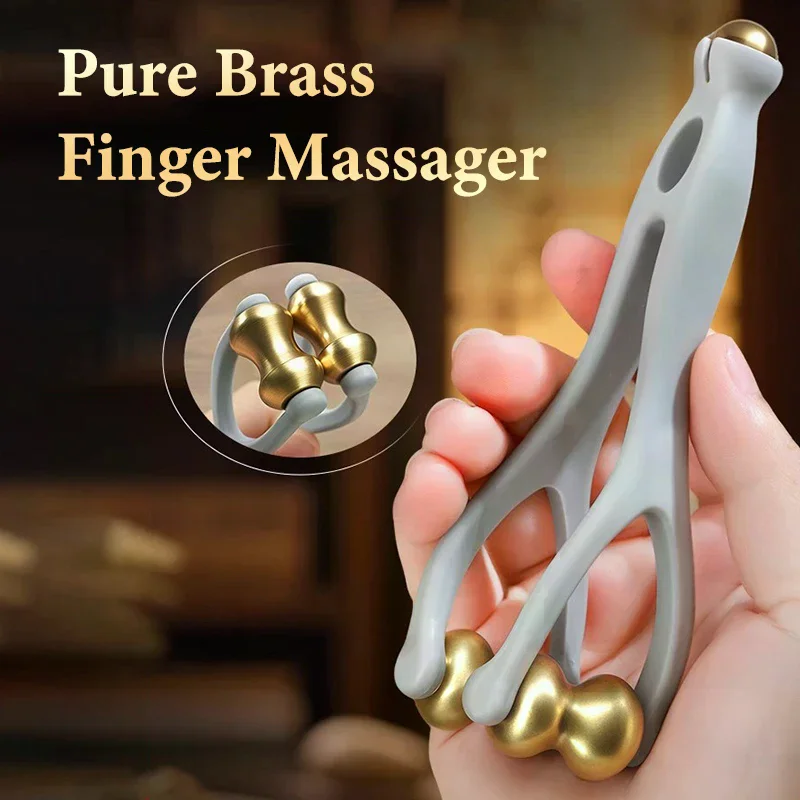 Finger Massage Dual-Row Roller Brass Roller Design Easy Use Relieve Finger Fatigue Promote Blood Portable Finger Massage Tool