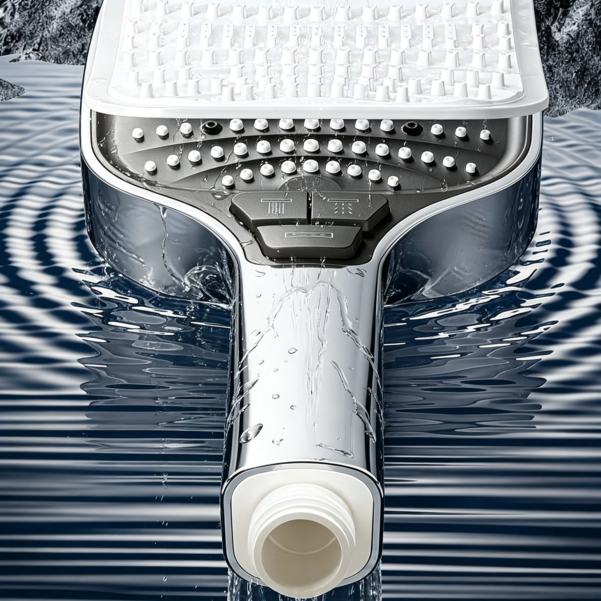 1 PC Powerful Square Showerhead with 8 Shower Modes, Handheld High-Flow Rain Spray Shower System for The Bathroom, Silvery