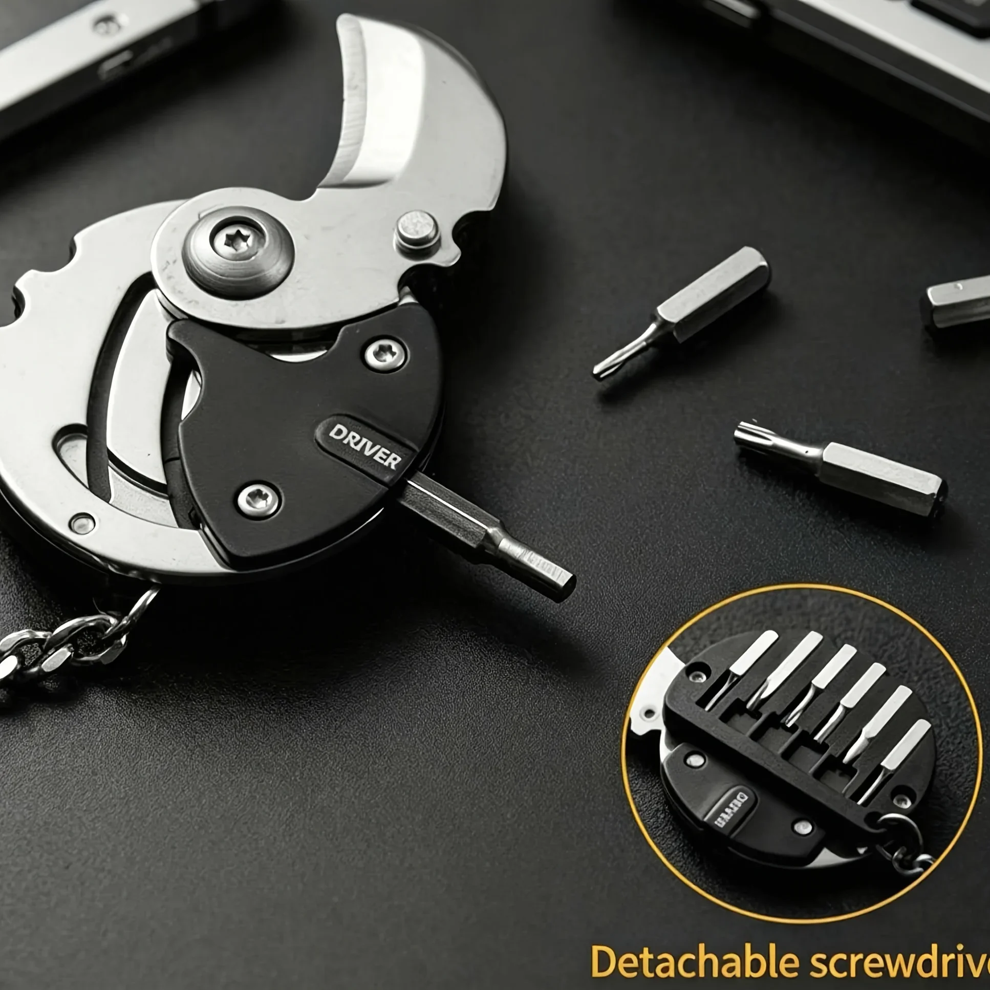 Tragbares Mini-EDC-Schlüsselanhänger-Werkzeug, Multifunktionaler Schraubendreher, Cutter und Flaschenöffner für Camping und Outdoor – Detail 1