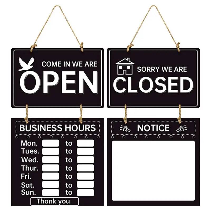 Double Sided Store Hours Sinal, Aberto e Fechado, Placas de Boas-vindas Decorativas, Horário Comercial Sinal, Loja e Ginásio