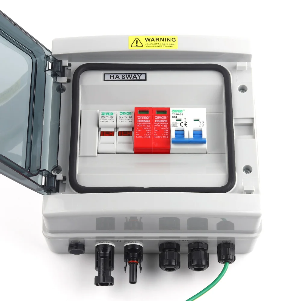 500V 1 Input 1 Output DC Solar Photovoltaic PV Combiner Box MCB DC Fuse SPD Lightning Protection Wall Mount IP65 Waterproof Box
