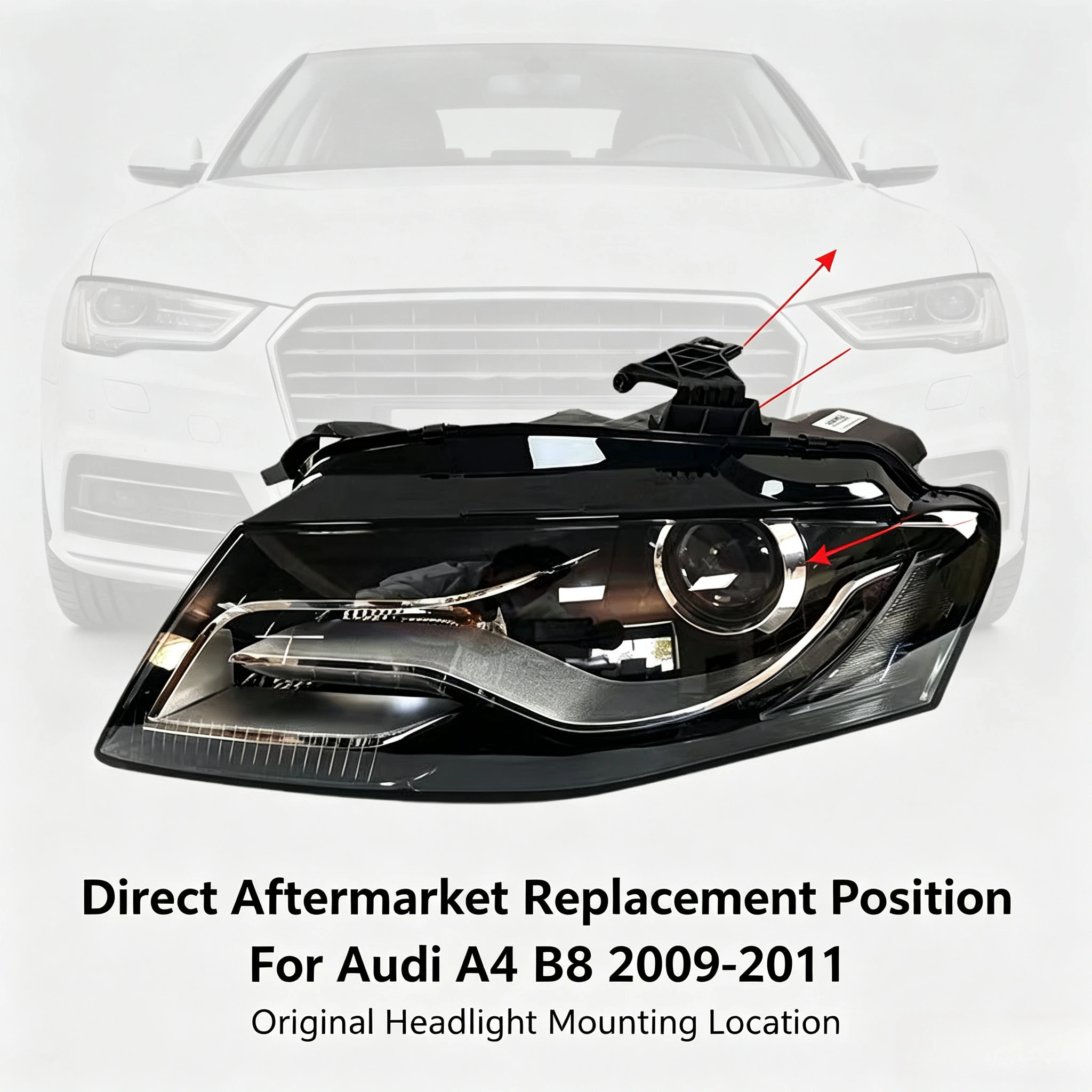 Moggic Complete Xenon Headlight Housing Assembly For Audi A4 B8 2009 2010 2011 Left / Right Replacement
