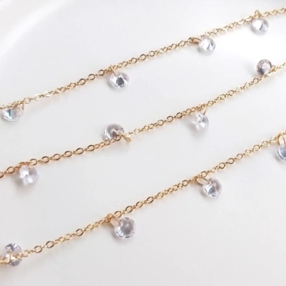 

14-каратное золотого цвета, подвесная цепочка с цирконием, подвесная вспышка, бриллиантовая цепочка, браслет ручной работы, ожерелье, ювелирные изделия O Word, свободная цепочка