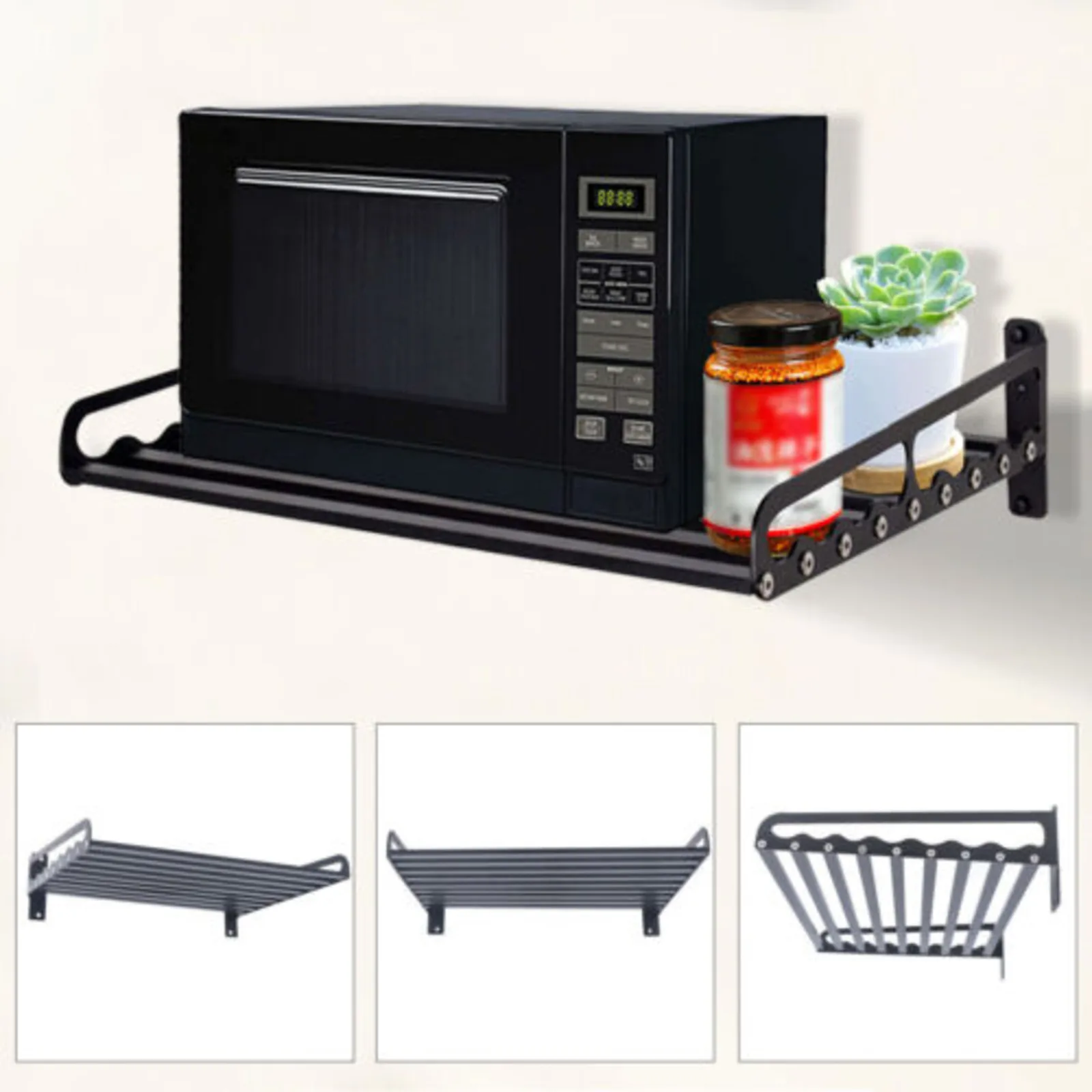 

Microwave Oven Shelf Cooker Holder Shelf Wall-Mounted Rack Cooker Bracket Rack Black