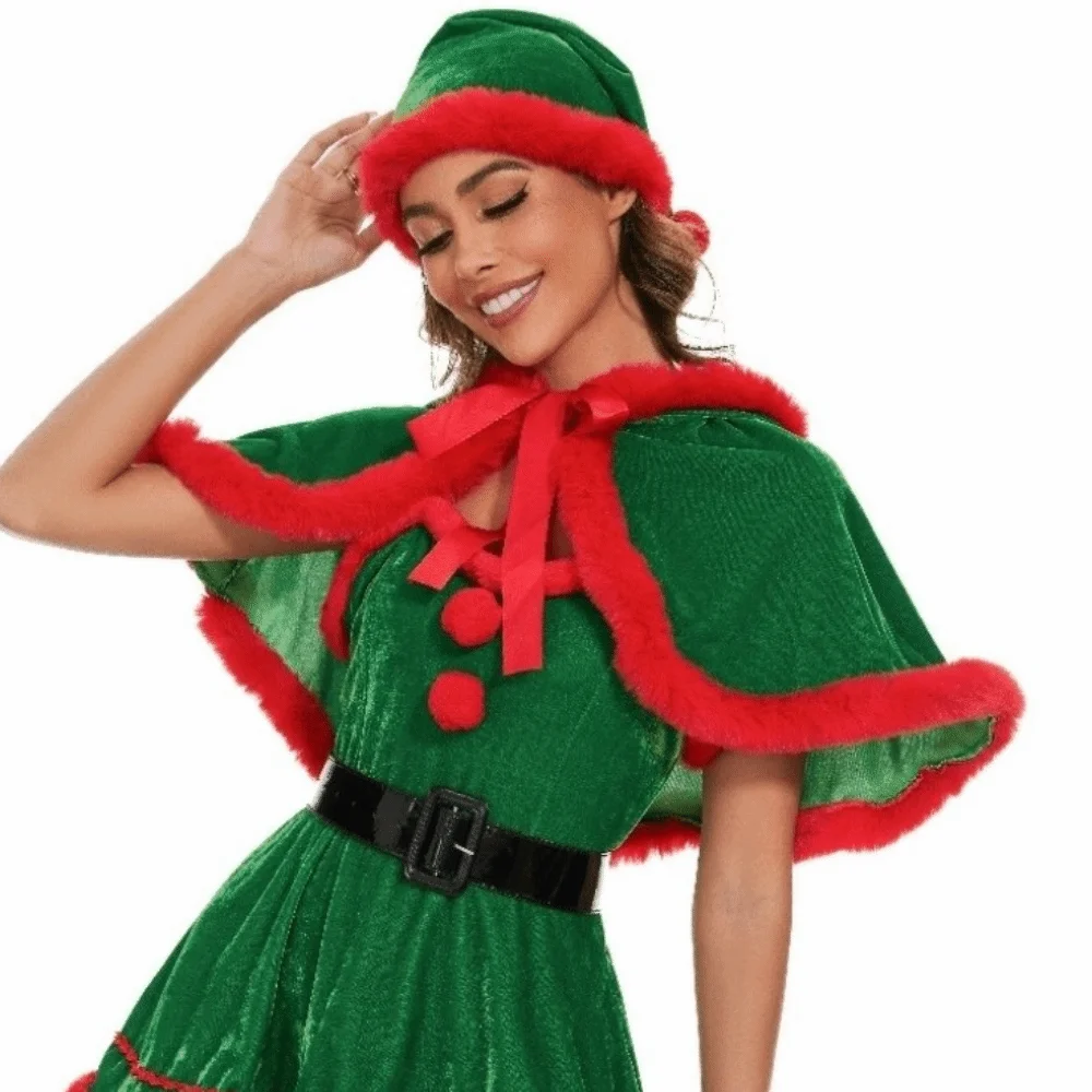 Soft Polyester Christmas Hooded Cloak Thick Women Ponchos Shawl Warm Santa Claus Costume Adult