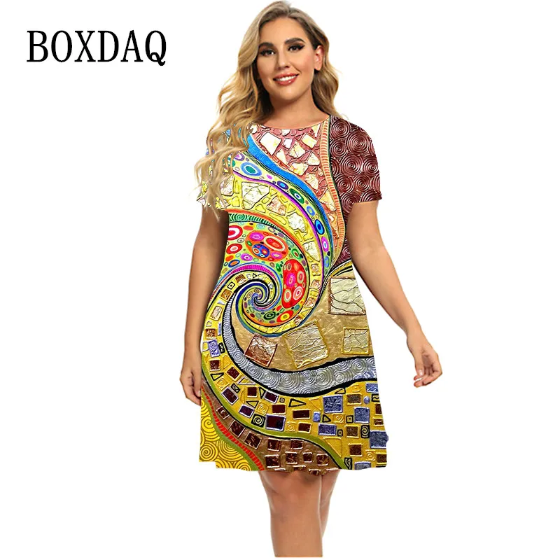 2023 New Vintage Women Boho Pattern 3D Print Dress Summer Fashion Casual Loose Clothing Summer Plus Size Ladies Dresses 5XL 6XL