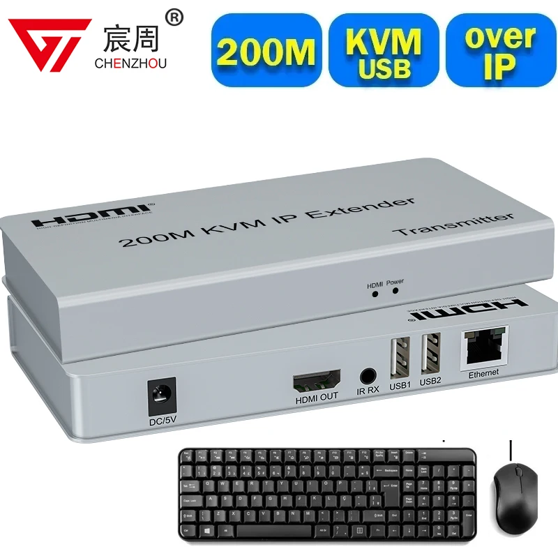 

200m HDMI KVM IP Extender Over RJ45 Ethernet Cat5e Cat6 Cable Network Splitter Transmitter Receiver Support USB Mouse Keyboard