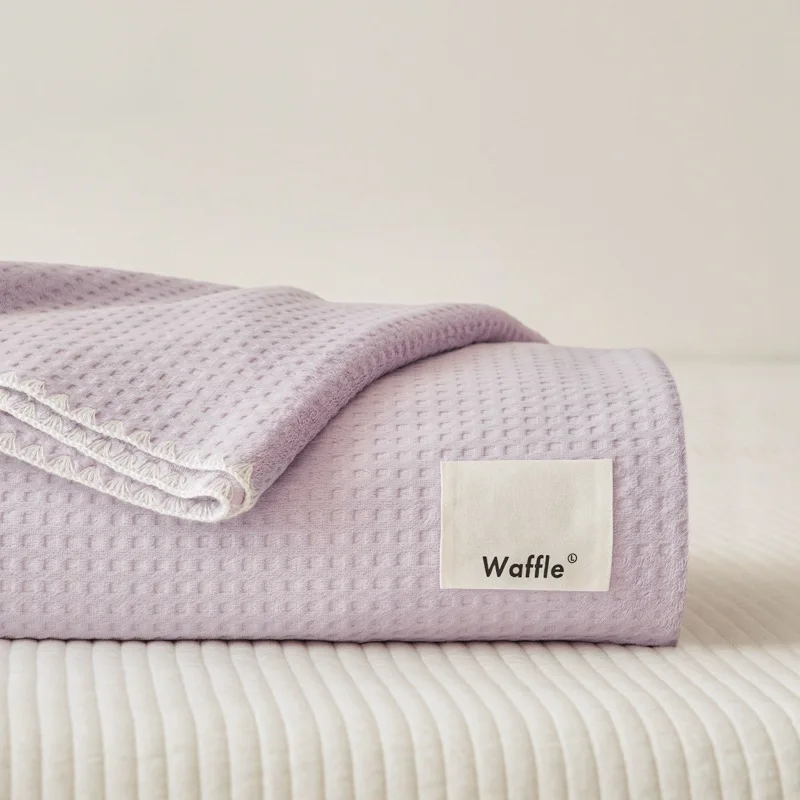 Waffle Blanket Office Sofa Nap Leisure Blanket Milk Velvet Solid Color Summer Double Layer Shawl Blanket