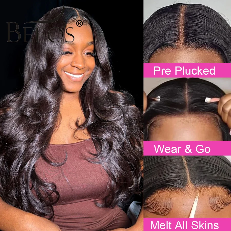 Gluless 5x5 HD Lace Closure Wigs Body Wave Glueless Wigs Human Hair Wear & Go Quick Weave Wigs Pre Plucked Brazilian Remy Hair