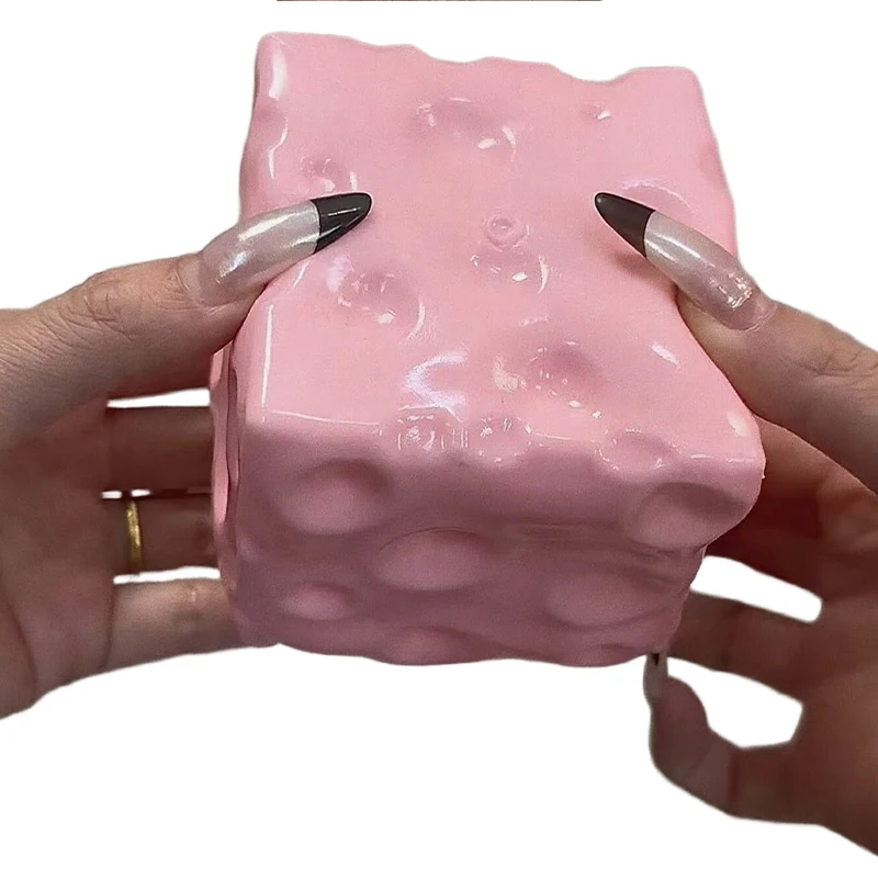 Realistic Pink Cheese Squishy Stress Reliever Malleable Soft Sensory Fidget for Kids Adults Cute Novelty Gift for Cheese Lovers
