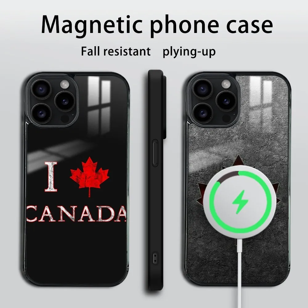 Fashion Canadian Flag Phone Case For iPhone 16 15 14 13 12 11 PRO MAX PLUS Mini Magnetic wireless mirror phone case