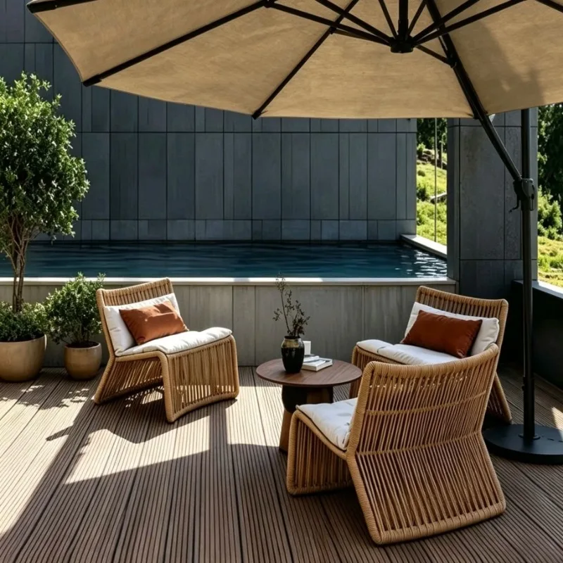 Nordic outdoor rattan rattan chair three-piece sun room rope chair sofa leisure courtyard living room furniture combination