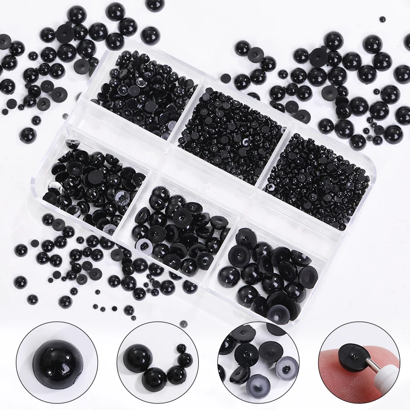 

2/3/4/5/6mm Flatback Half Pearls Loose Gem Bead Cabochon Acrylic With Box 6 Grids for Makeup Nail Art DIY Jewelry Making