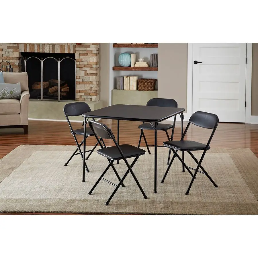 5Piece Card Table Set LowMaintenance And LongLasting PowderCoat Frame Finish, Black
