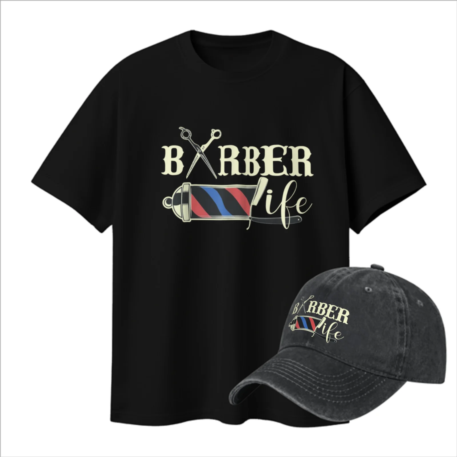 

Barber Life Hair Stylist Scissors Barber Pole Graphic Baseball Cap Vintage Washed Adjustable Hat