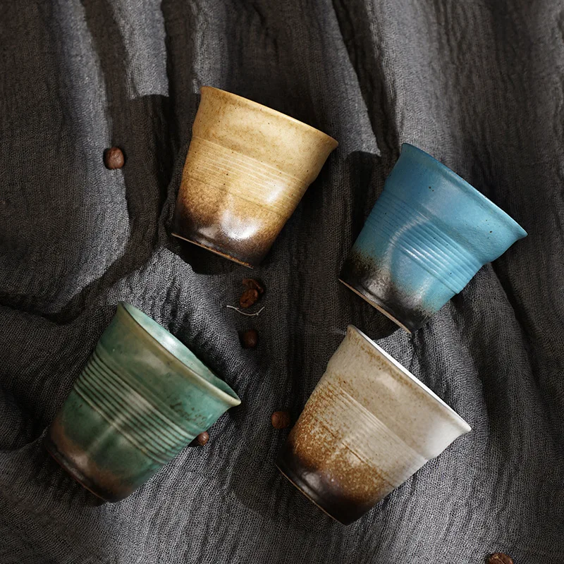 90ml Version Colorful Pottery Tea Cup Ceramic Espresso Coffee Mugs Fold Twist Arabic Retro Creative Ceramic Espresso Coffee Cups