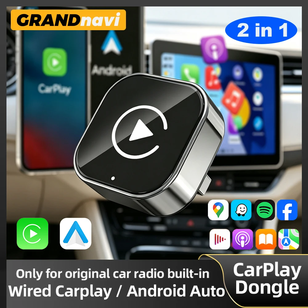 2IN1 Wireless CarPlay Android Auto New Smart Adapter Hassle-Free Plug&Play Stable BT WiFi Connect OTA Upgradable Fit 99% Vehicle