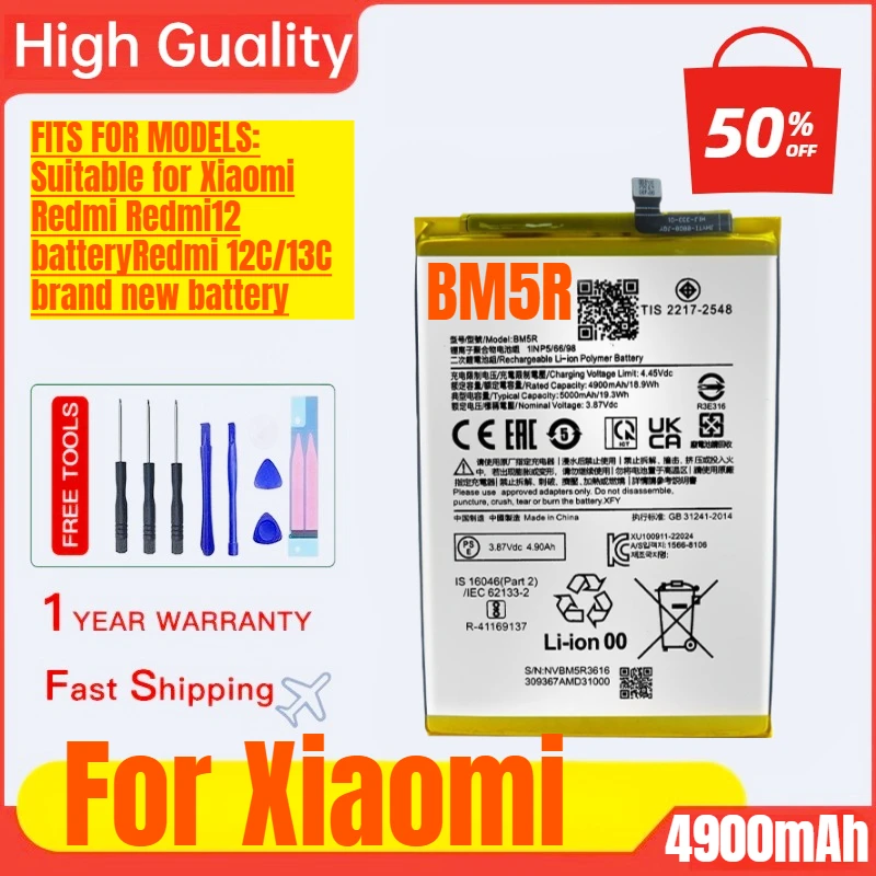 

BM5R for Xiaomi Redmi Redmi12 Battery Redmi 12C/13C Mobile Phone Battery High Capacity Battery Replacement Bateria with Tools