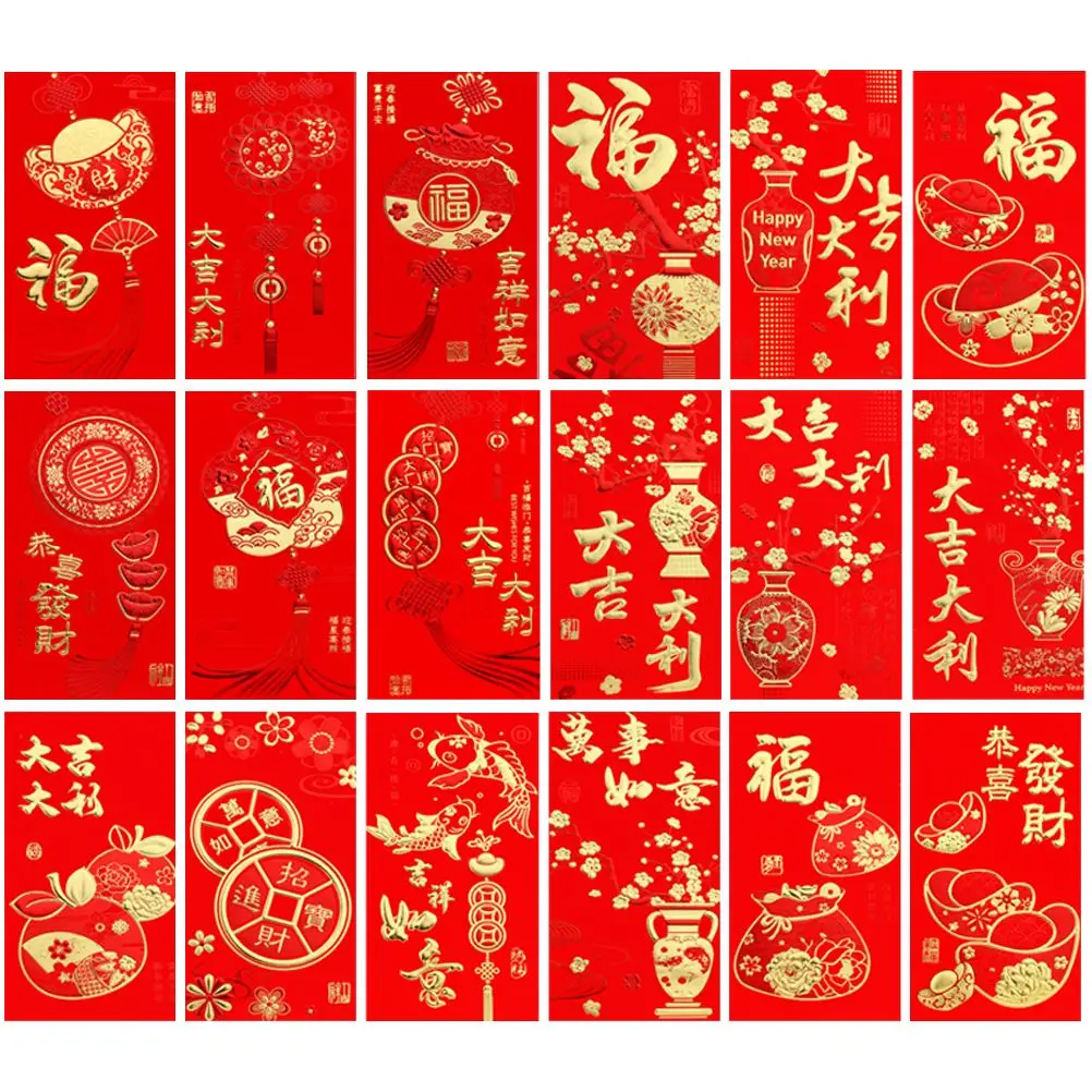 36pcs New Year Red Envelopes Hongbao Red Pocket for New Year Spring Festival Birthday Marry Red Gift Money Envelopes Chinese