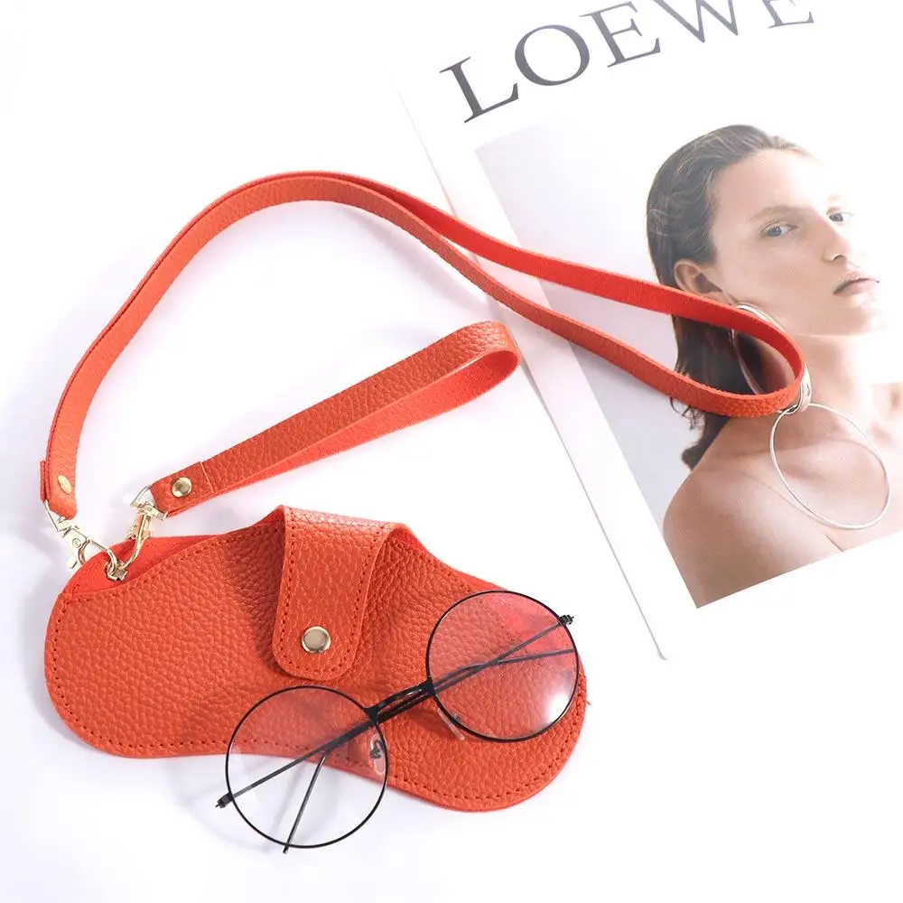 

Korean Style PU Leather Glasses Bag Buckle Hanging Neck Wrist Glasses Storage Bag Travel Outdoor Sunglasses Eyeglass Bag