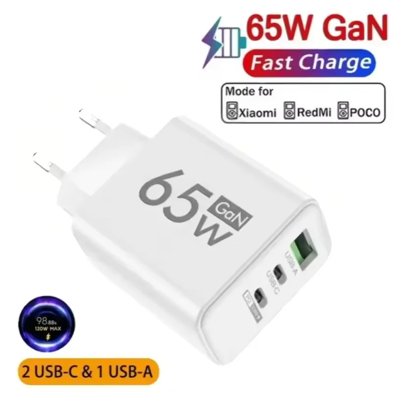 65W GaN USB C Fast Charger PD Quick Charge 3.0 Wall Adapter for iPhone Samsung Xiaomi Huawei EU US KR Plug Wall Travel Charger