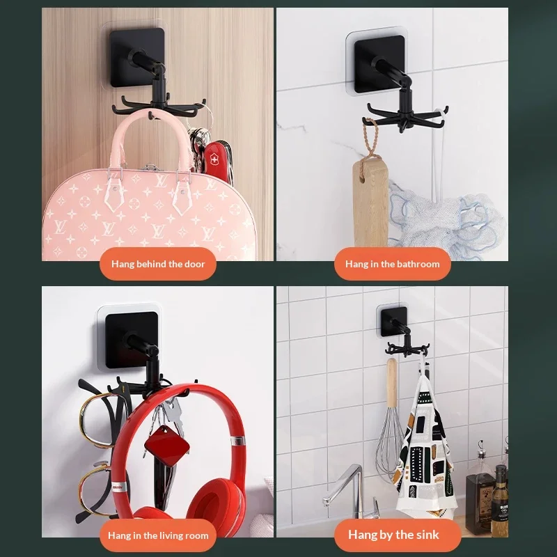 360°Rotatable 6-Claw Hook Punch Free Wall Ceiling Mount Hanger,PP Multi Hook for Kitchen Spoon Spatula Utensil Storage Organizer