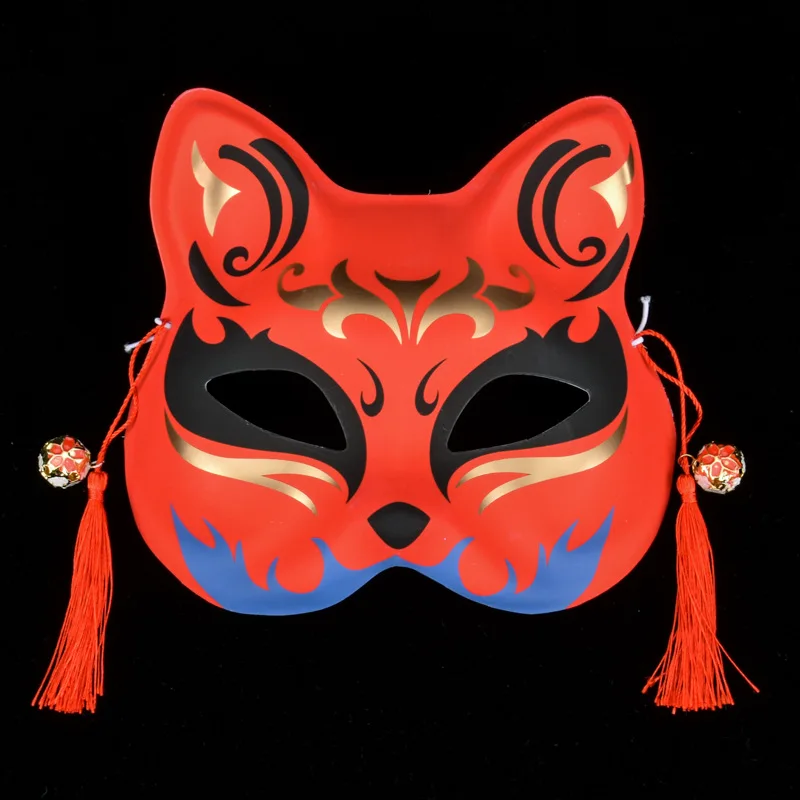 Japanese Cosplay Foxes Mask Hand-Painted Anime Demon Slayer Half Face Cat Masks Masquerade Festival Party Cosplay Props