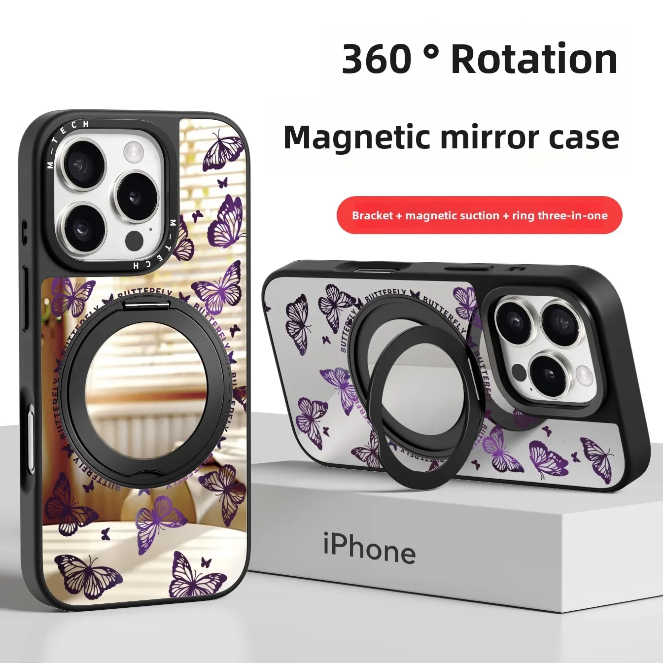 

CHKAWOCI Butterfly Gradient color mobile phone case stand magnetic ring 360 degree rotating fulcrum fully covered anti-drop case