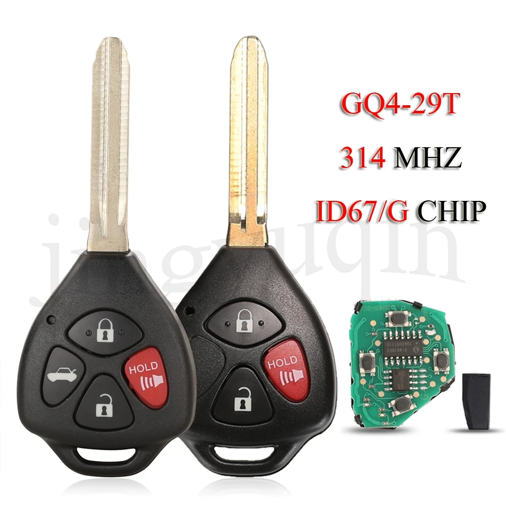 jingyuqin GQ4-29T Remote Smart Car Key Fob Replaceme For Toyota Corolla Matrix 2008-2010 Pontiac 3/4Buttons 314Mhz ID67/G Chip