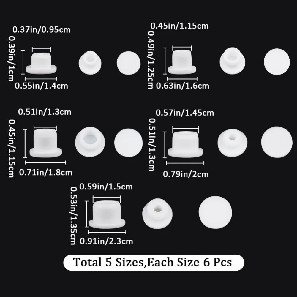 30Pcs 5 Sizes Hole Plug Waterproof Replacement Rubber Tube Plug White Bottle Stopper 9.5-15mm Inner Diameter Soft Flexible