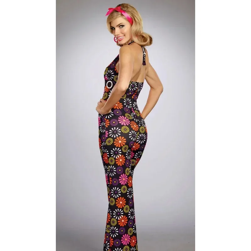 Ladies Vintage 60'S 70S Hippie Costume Flower Power Disco Jumpsuits Cosplay Carnival Halloween Costumes For Women MN3
