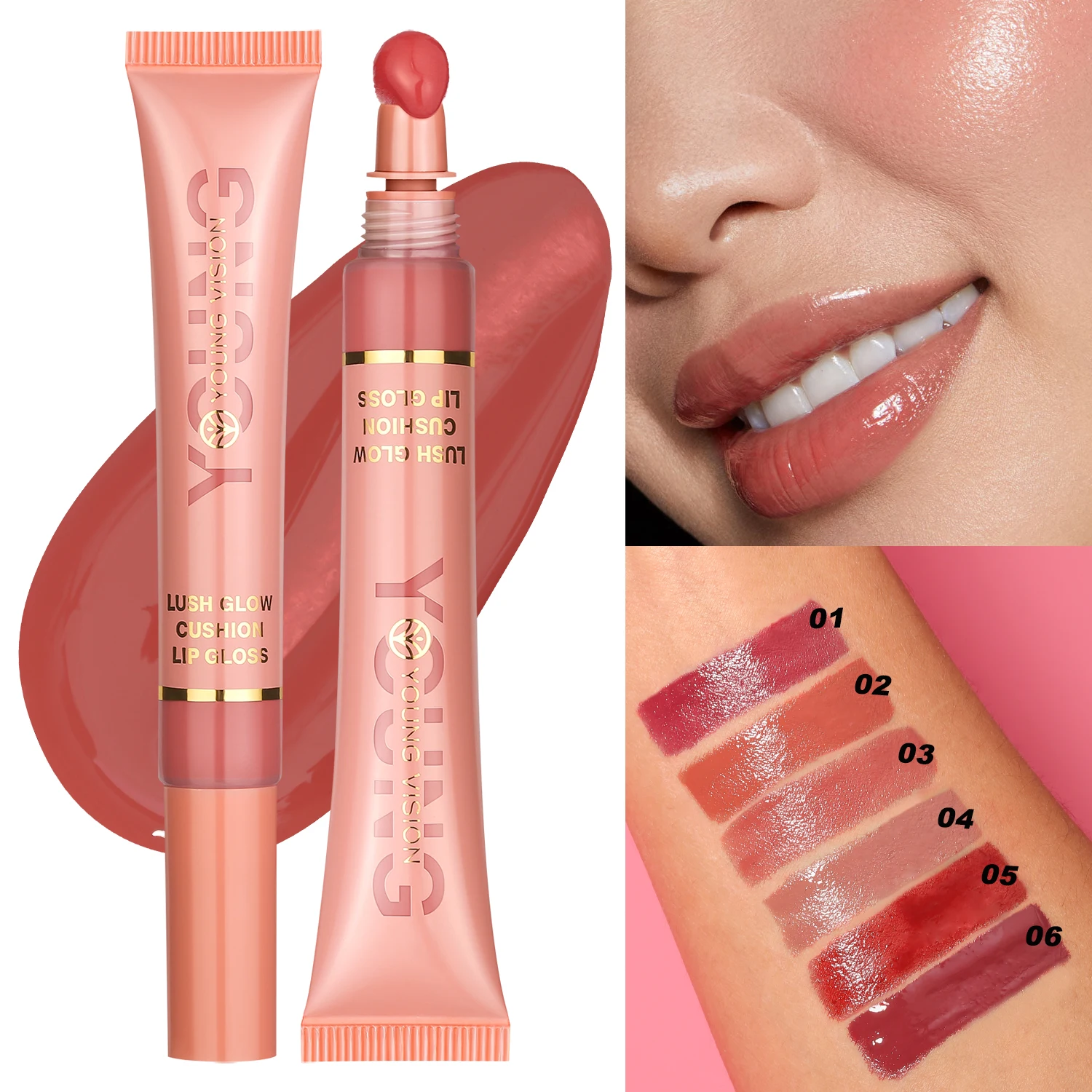 6 Farben Liquid Glow Lipgloss Flüssiger Lippenstift Feuchtigkeitsspendende Feuchtigkeit Plüschbürstenkopf Squeeze Lipgloss Lippenglasur