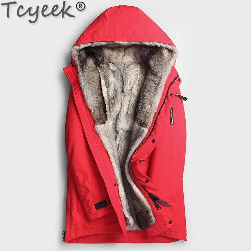 Tcyeek Real Rabbit Fur Coat Men Clothes Winter Jackets Mid-length Parka Warm Real Fur Coats Male Hooded Casaco Masculino 2024