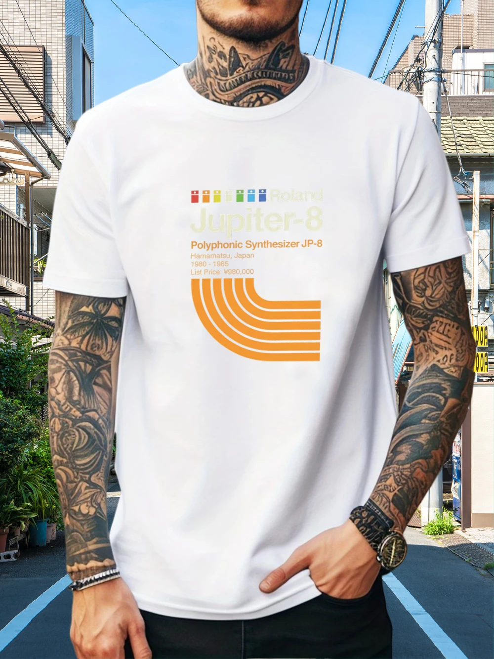 Roland Jupiter-8 JP-8 Vintage Synthesizer 1980-1985 Creative Design Print Short Sleeve T-Shirt Men's T-shirts for Summer