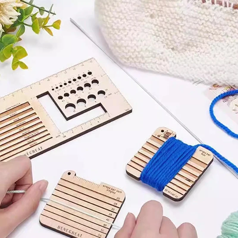 Wood Knitting Needle Ruler Gauge Knitting Calculator Density Ruler DIY Weaving Measuring Tools Knitters Ruler Sewing Supplies