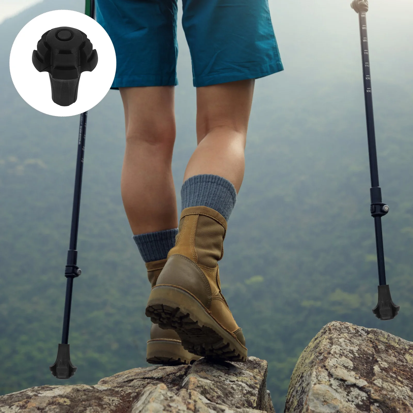 4Pcs Hiking Pole Tips Rubber Foot Protectors for Trekking Poles Canes Improved Stability Wear Resistant Multi-Terrain