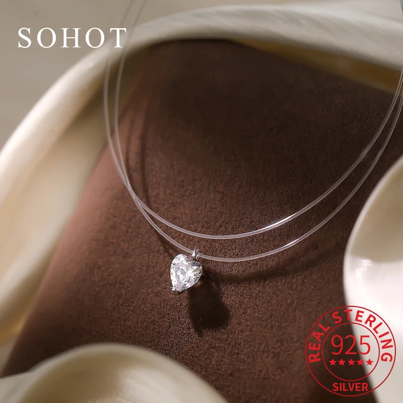 

Real 925 Sterling Silver Mini Heart Zircon Pendant Choker Necklace for Charm Women Cute Fine Jewelry Geometric Accessories