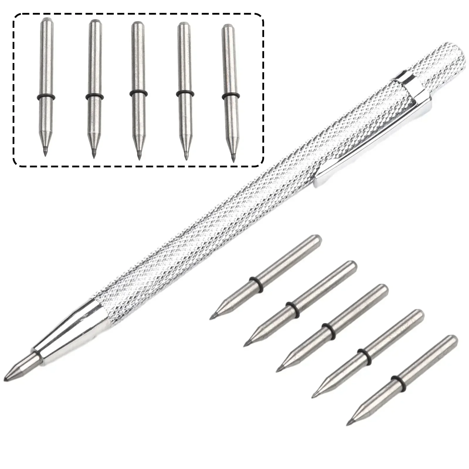 Diamond Scribing Pen With 5pcs Carbide Tips Scriber Engraving Pen For Ceramics Glass Shell Metal Construction Marking Tools