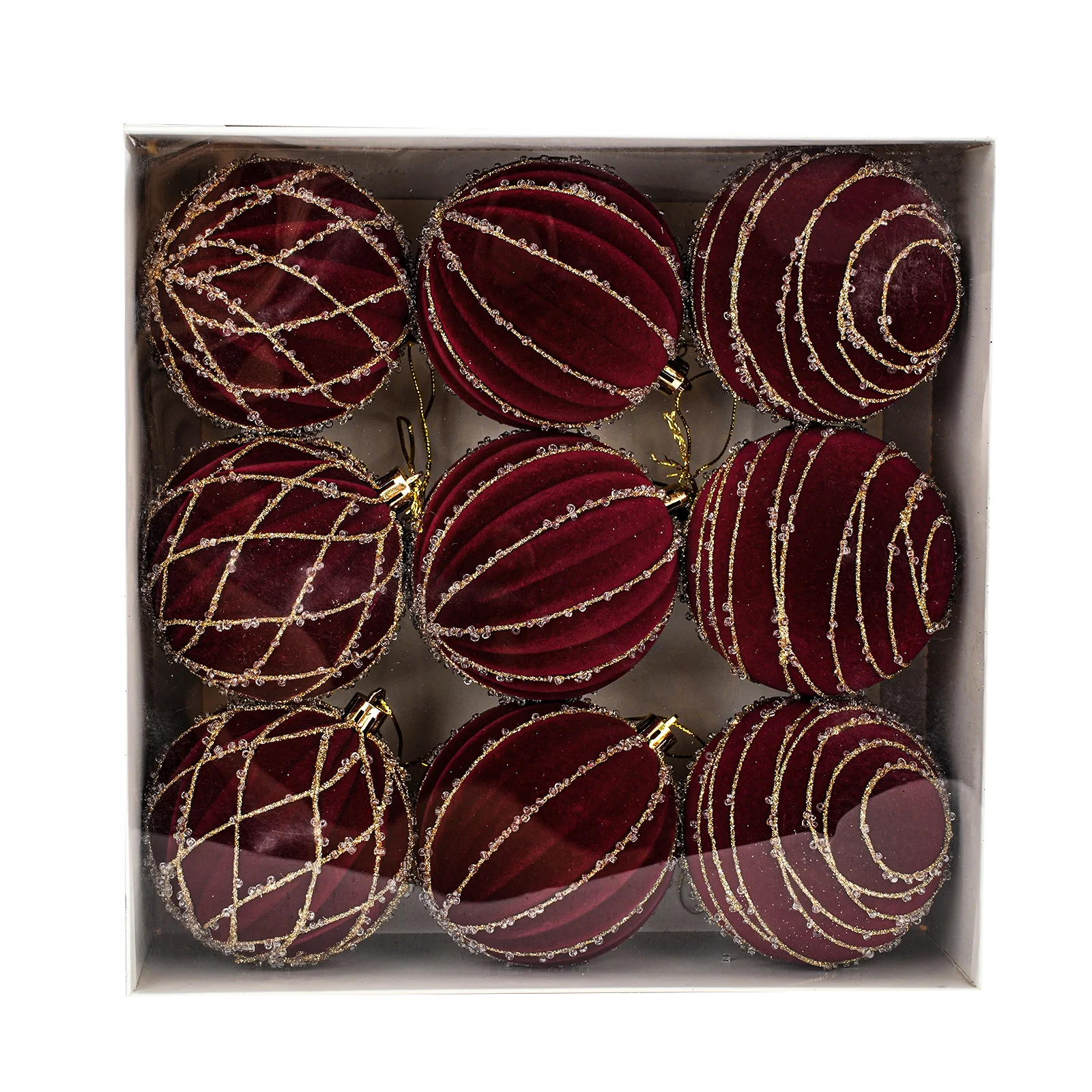 9 قطع من كرات زينة عيد الميلاد باللون الأحمر القرمزي، مصنوعة من مادة قطيفة، مناسبة لتزيين أشجار عيد الميلاد