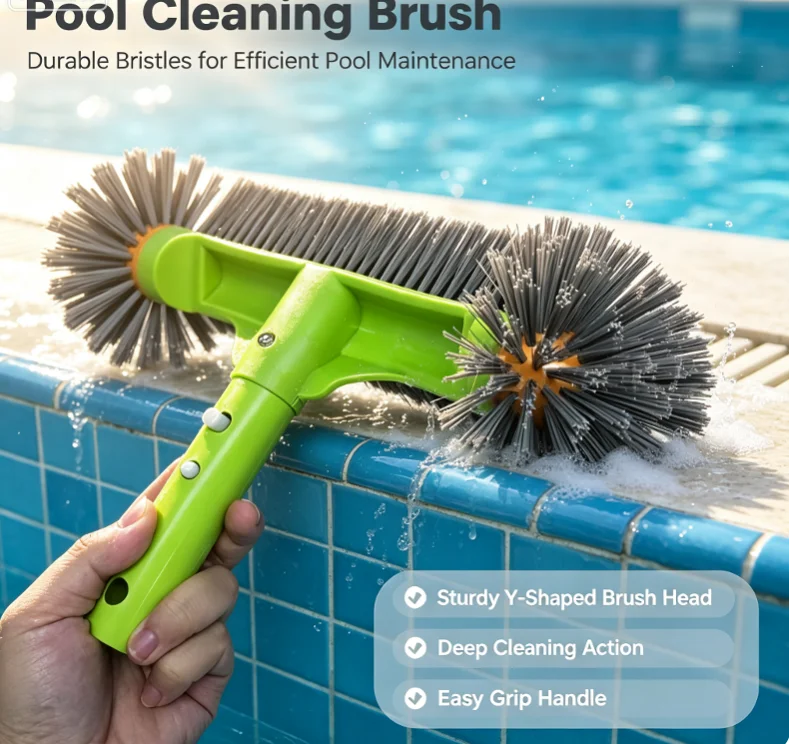 1Pcs Detachable Handle 32cm Heavy Duty Pool Brush Head For Pool Wall Steps Corner Cleaning