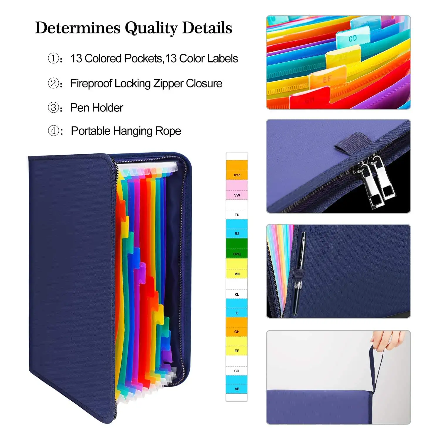 13 Pockets A4 Size Expanding File Folder with New Silicone Coated Fiberglass Material