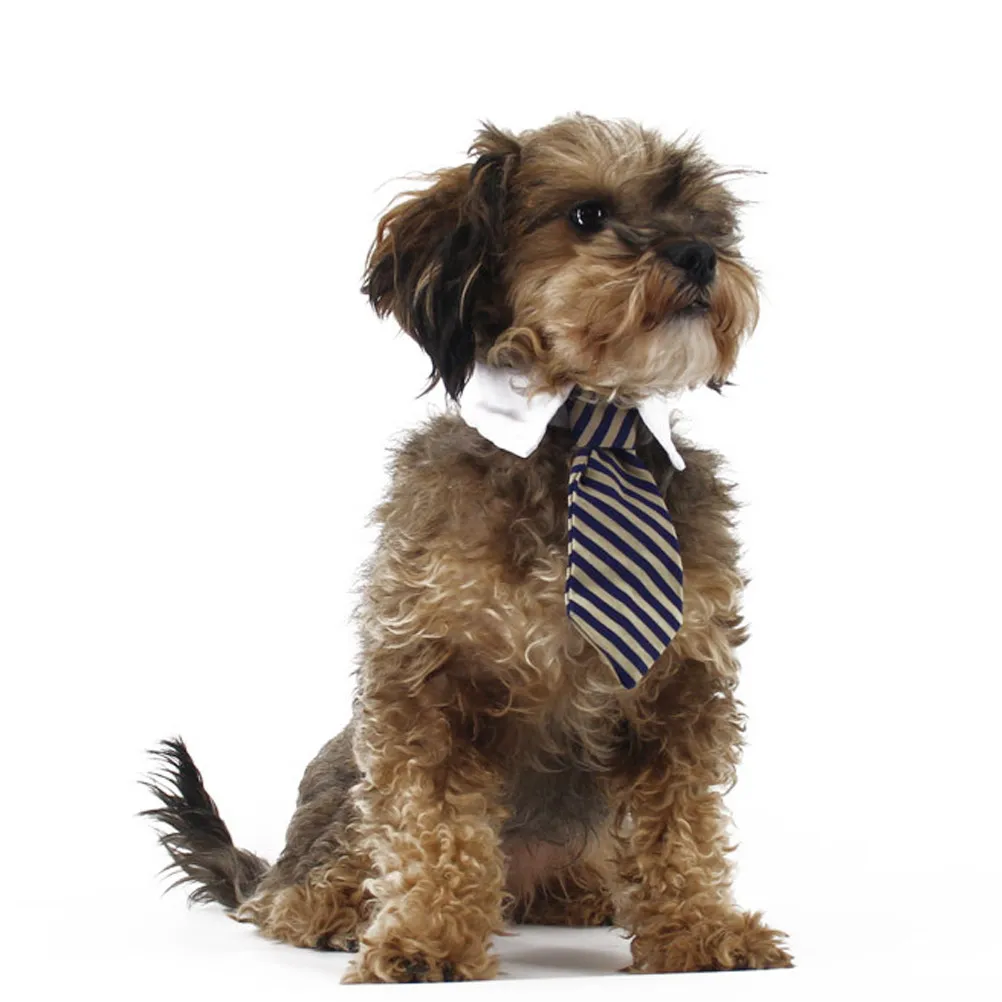 Dog Necktie with Matching Collar Adjustable Blue White Stripe Pet Tie for Birthday Party Costume